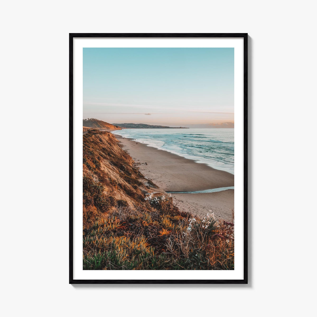 Bird Rock colorful photo poster of San Diego, California – vertical wall art, unframed print shown in interior mockup