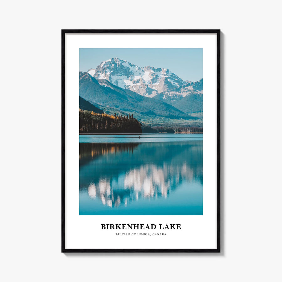 Birkenhead Lake colorful classic poster of Canada – vertical wall art, unframed print shown in interior mockup