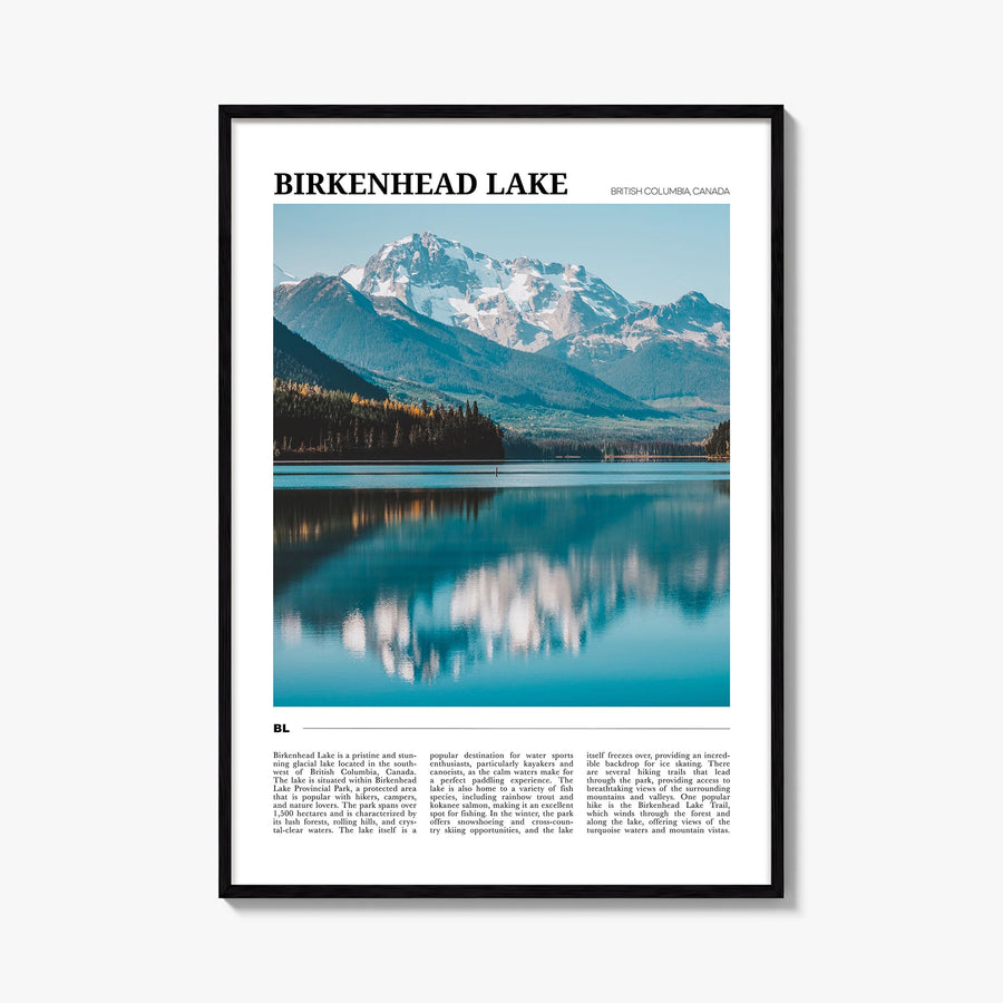 Birkenhead Lake colorful travel poster of Canada – vertical wall art, unframed print shown in interior mockup