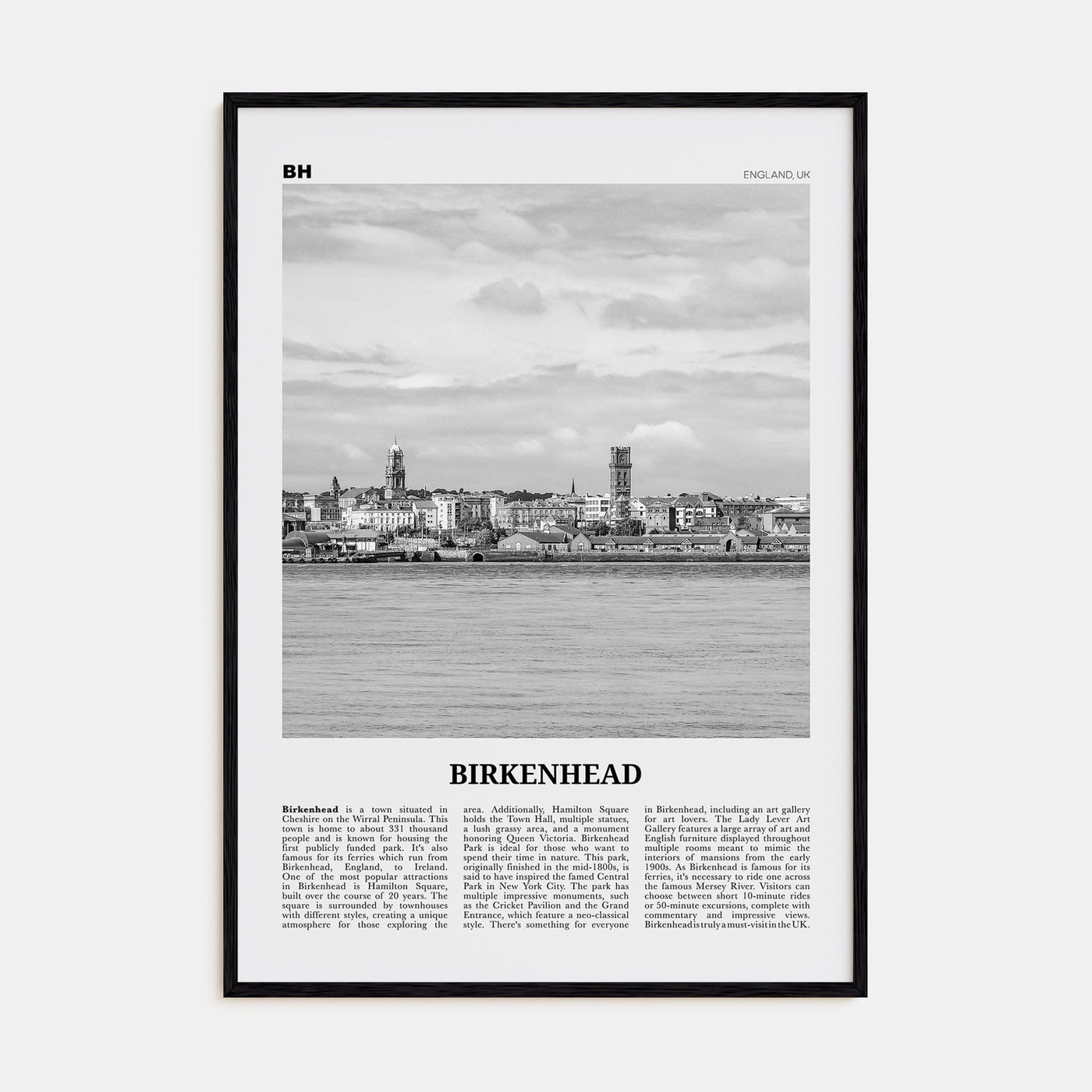 Birkenhead Poster Black Wood / 8x12 in Nbourhood Travel B&W Poster