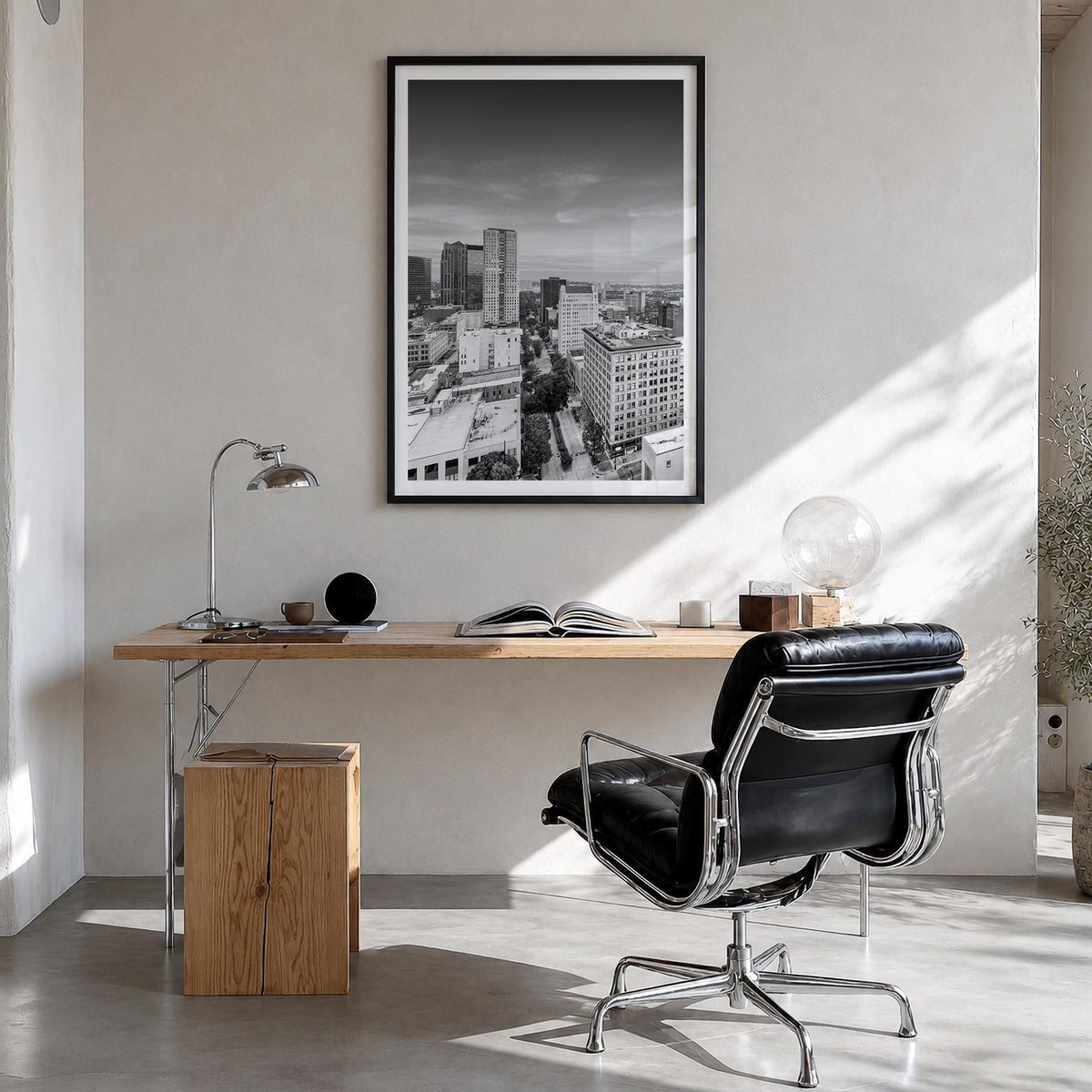 Birmingham, Alabama black & white photo poster of Alabama, USA – vertical wall art in black wood frame with white border, han