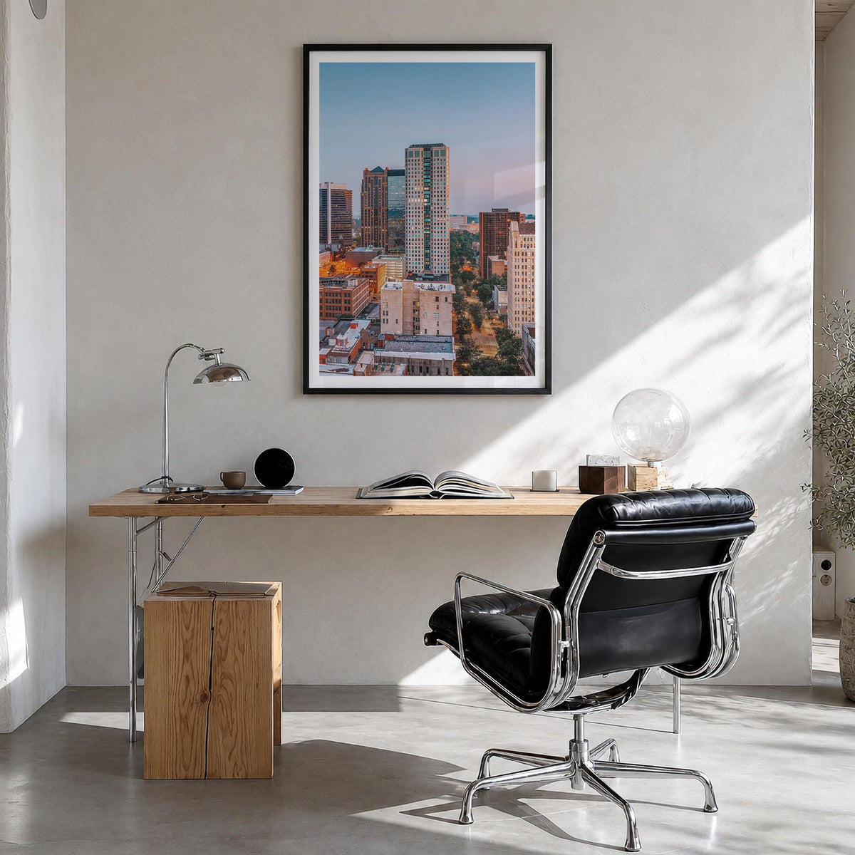 Birmingham, Alabama colorful photo poster of Alabama, USA – vertical wall art in black wood frame with white border, hanging 
