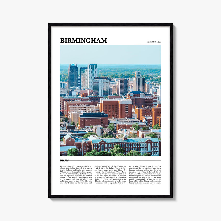 Birmingham, Alabama colorful travel poster of Alabama, USA – vertical wall art, unframed print shown in interior mockup