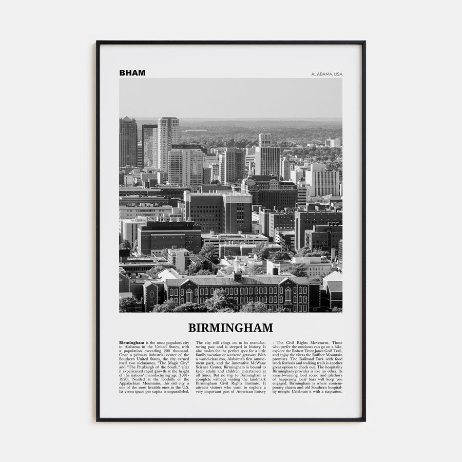 Birmingham, Alabama Poster None / 8x12 in Nbourhood Travel B&W Poster