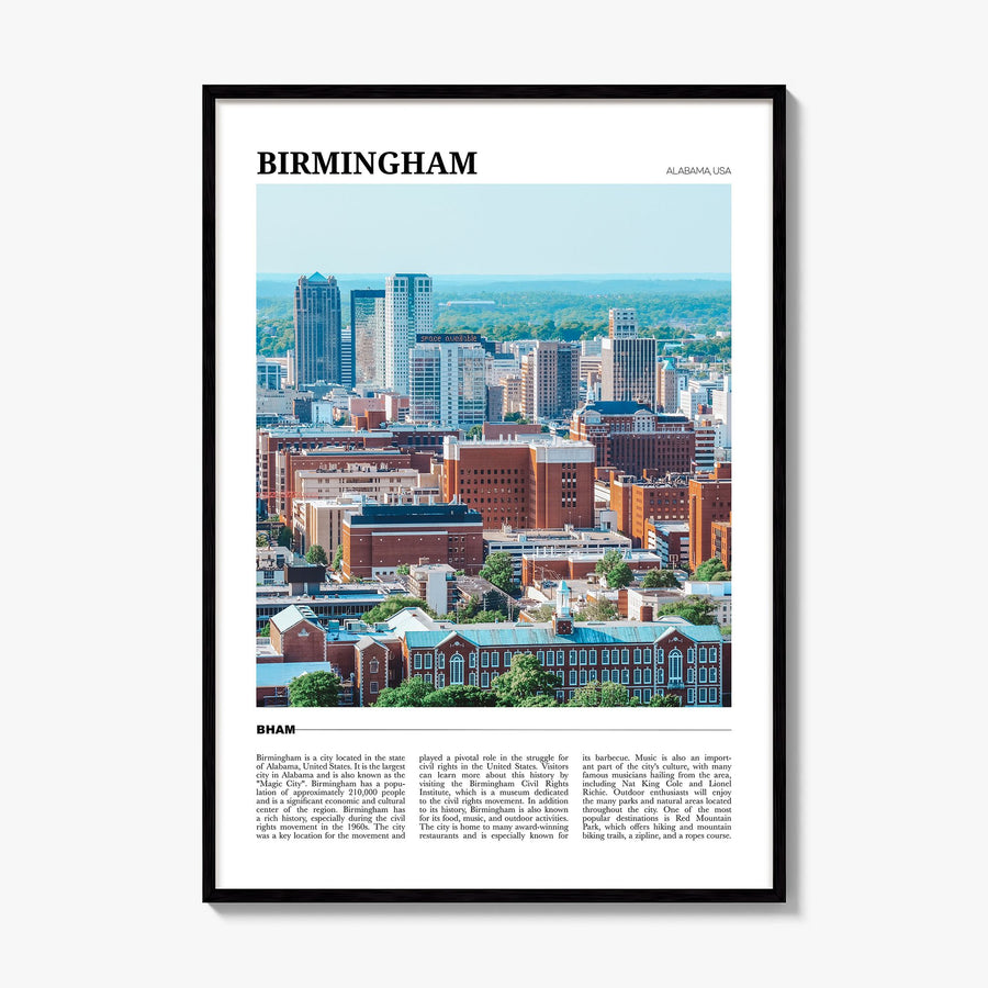 Birmingham, Alabama Travel Poster, framed poster mockup