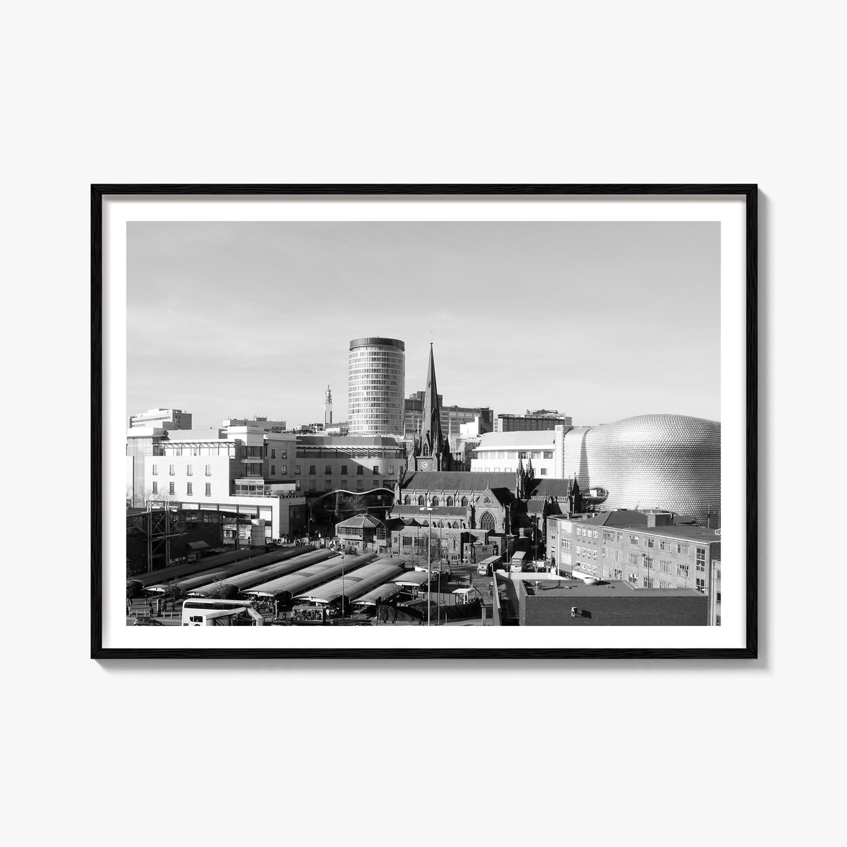 Birmingham, England black & white photo poster of United Kingdom – horizontal wall art, unframed print shown in interior mock