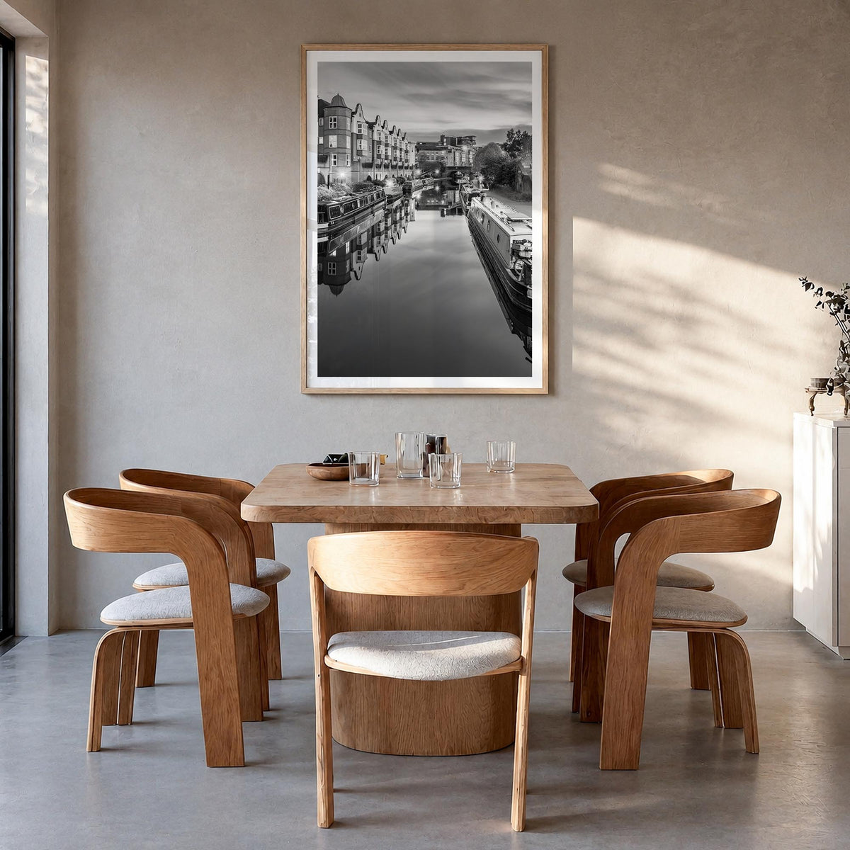 Birmingham, England black & white photo poster of United Kingdom – vertical wall art in natural wood frame with white border,