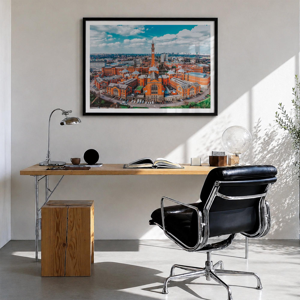 Birmingham, England colorful photo poster of United Kingdom – horizontal wall art in black wood frame with white border, hang
