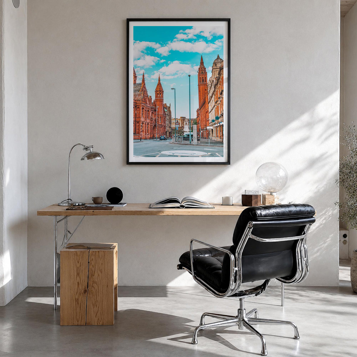 Birmingham, England colorful photo poster of United Kingdom – vertical wall art in black wood frame with white border, hangin