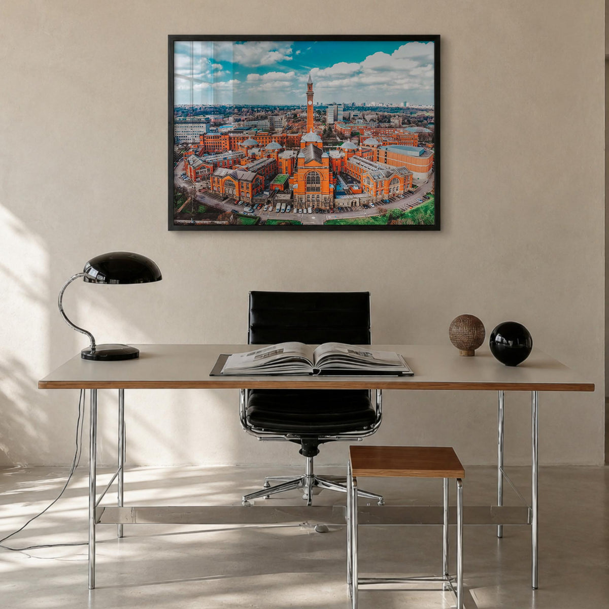 Birmingham, England colorful photo poster of United Kingdom – horizontal wall art in black wood frame, hanging on wall