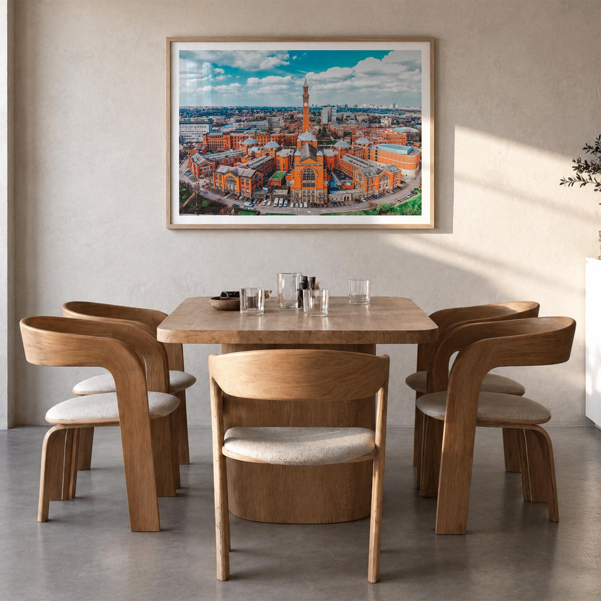 Birmingham, England colorful photo poster of United Kingdom – horizontal wall art in natural wood frame with white border, ha