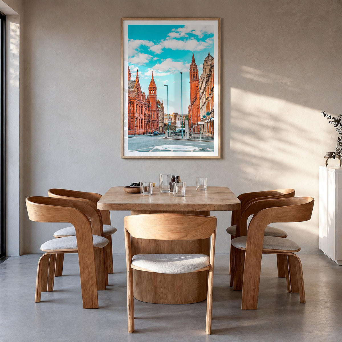Birmingham, England colorful photo poster of United Kingdom – vertical wall art in natural wood frame with white border, hang
