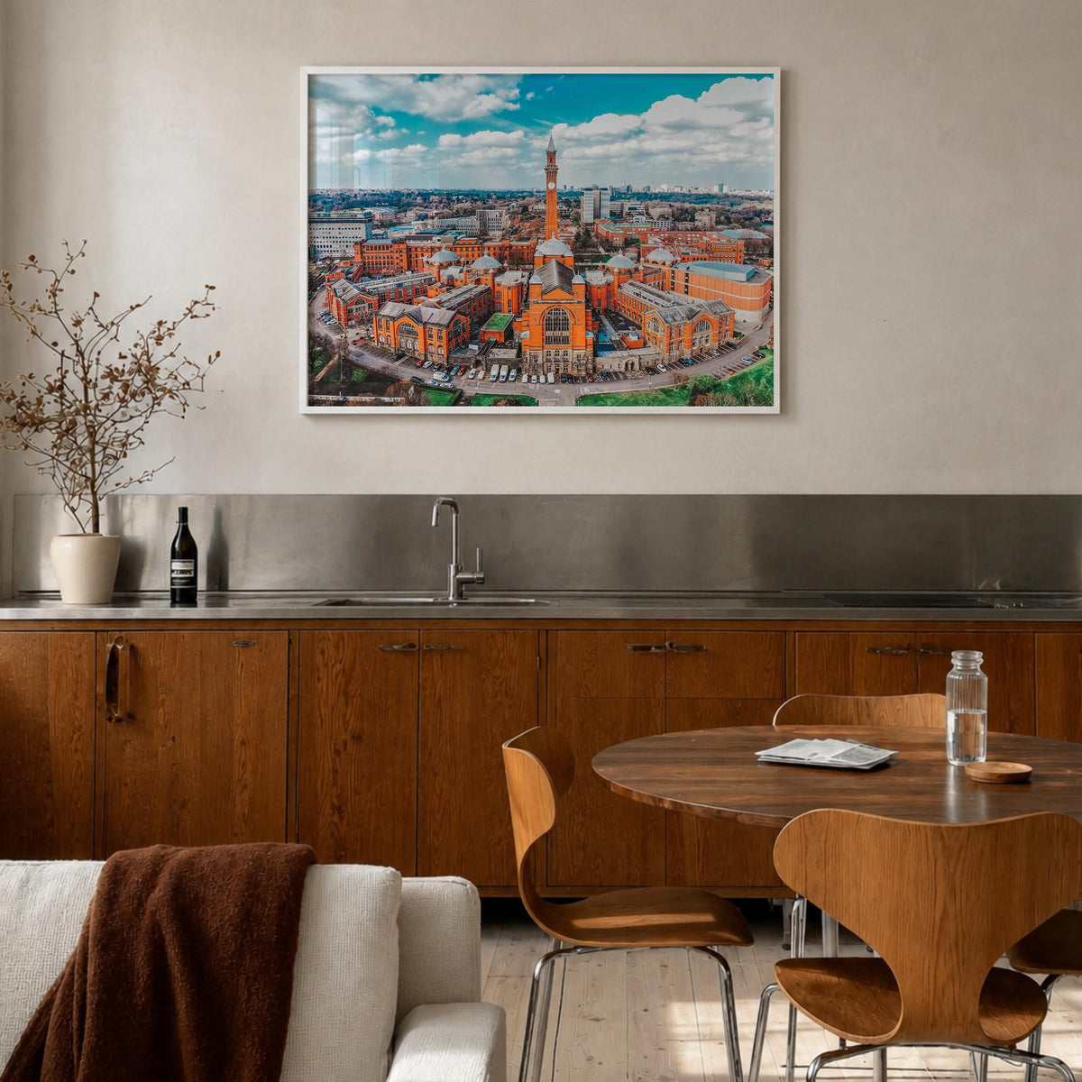 Birmingham, England colorful photo poster of United Kingdom – horizontal wall art in white wood frame, hanging on wall