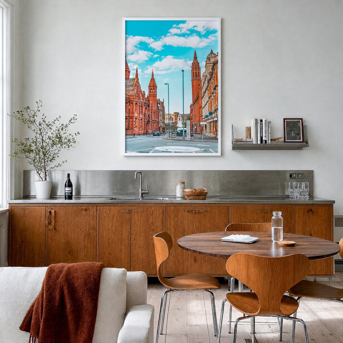 Birmingham, England colorful photo poster of United Kingdom – vertical wall art in white wood frame, hanging on wall