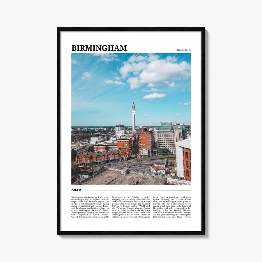 Birmingham, England colorful travel poster of United Kingdom – vertical wall art, unframed print shown in interior mockup
