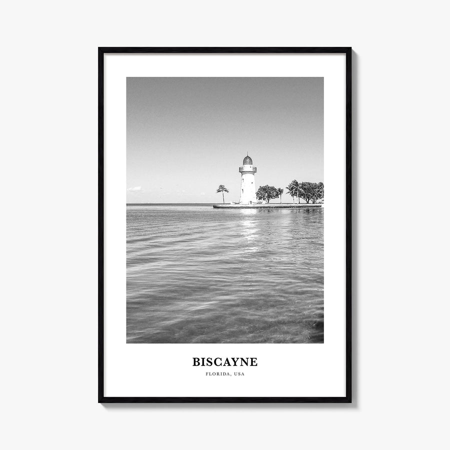 Biscayne National Park black & white classic poster of Florida, USA – vertical wall art, unframed print shown in interior moc