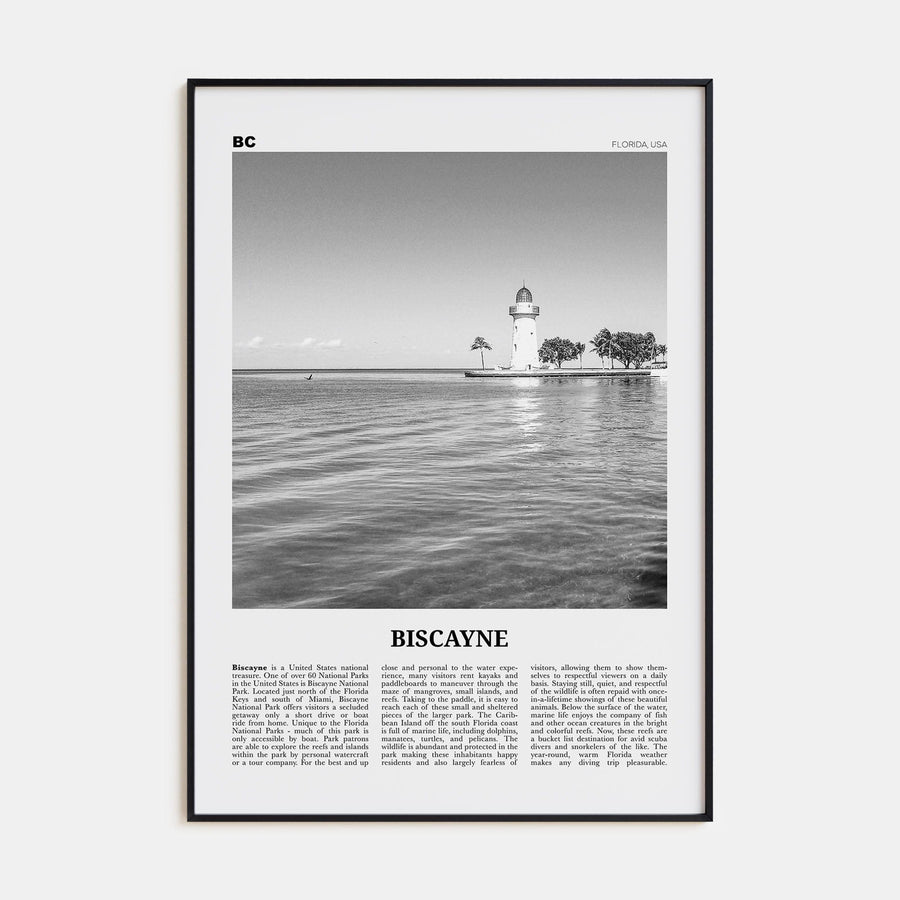 Biscayne National Park Poster Black Metal / 8x12 in Nbourhood Travel B&W Poster