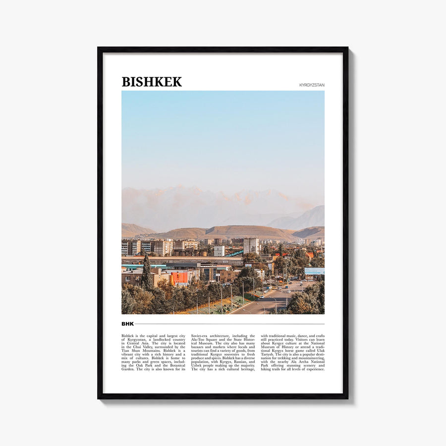 Bishkek colorful travel poster of Kyrgyzstan – vertical wall art, unframed print shown in interior mockup