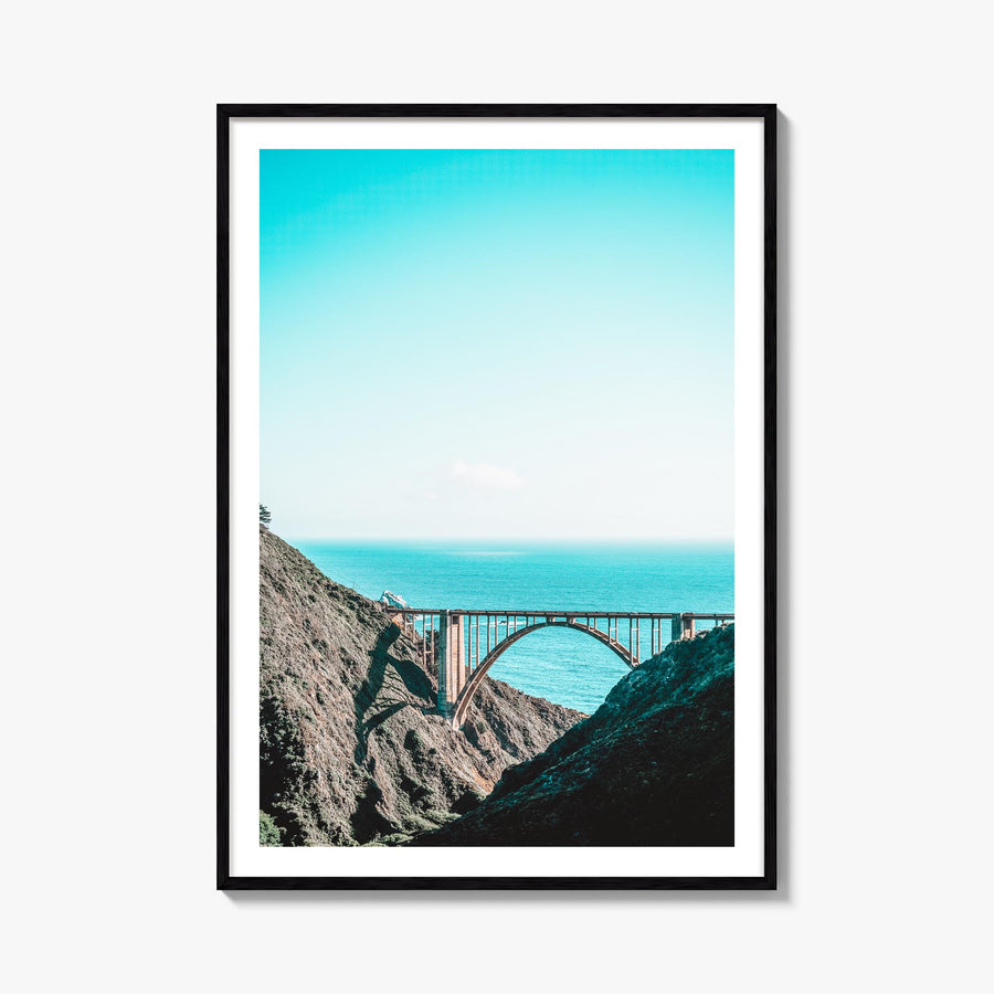 Bixby Creek Bridge no. 1 colorful photo poster of California, USA – vertical wall art, unframed print shown in interior mocku