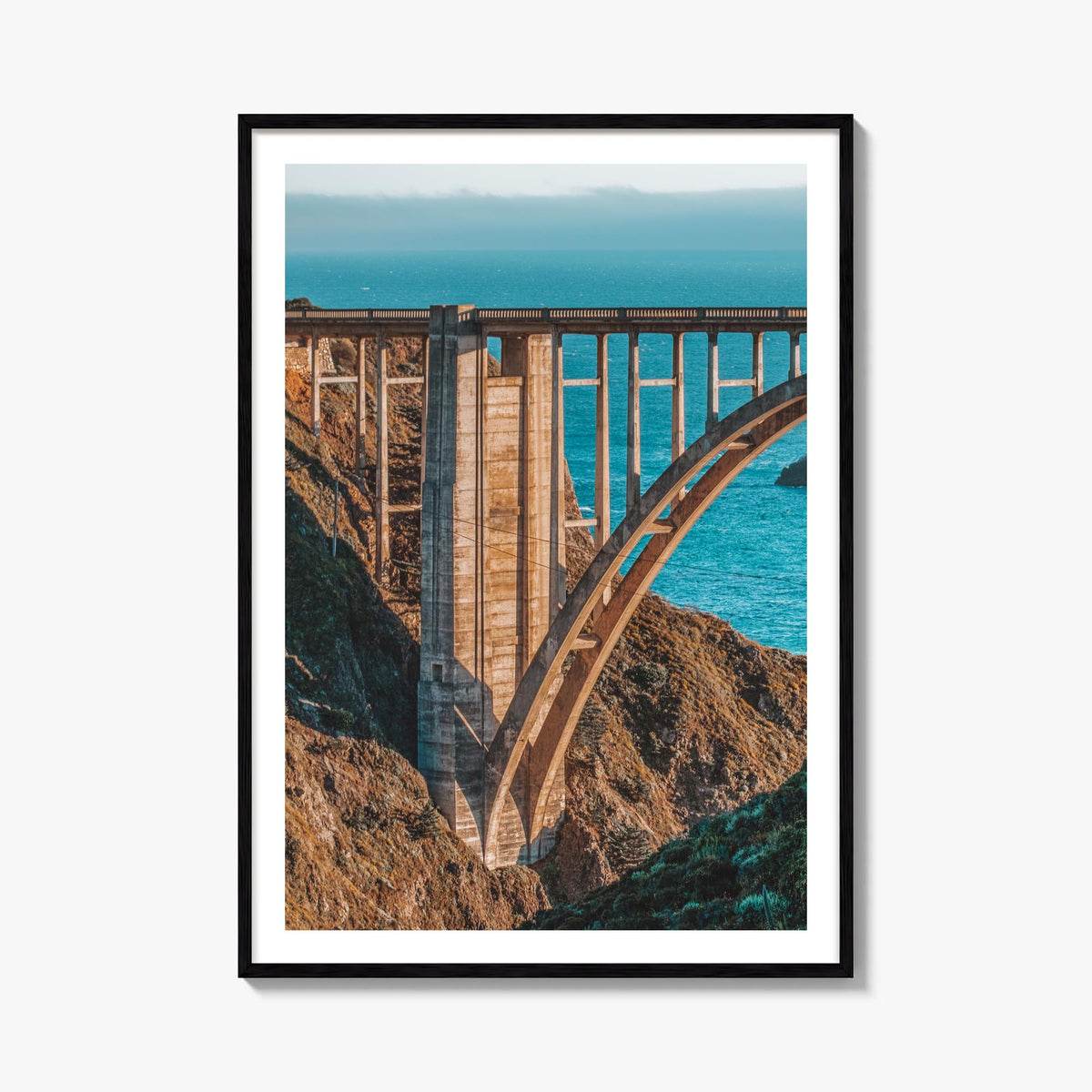 Bixby Creek Bridge no. 2 colorful photo poster of California, USA – vertical wall art, unframed print shown in interior mocku