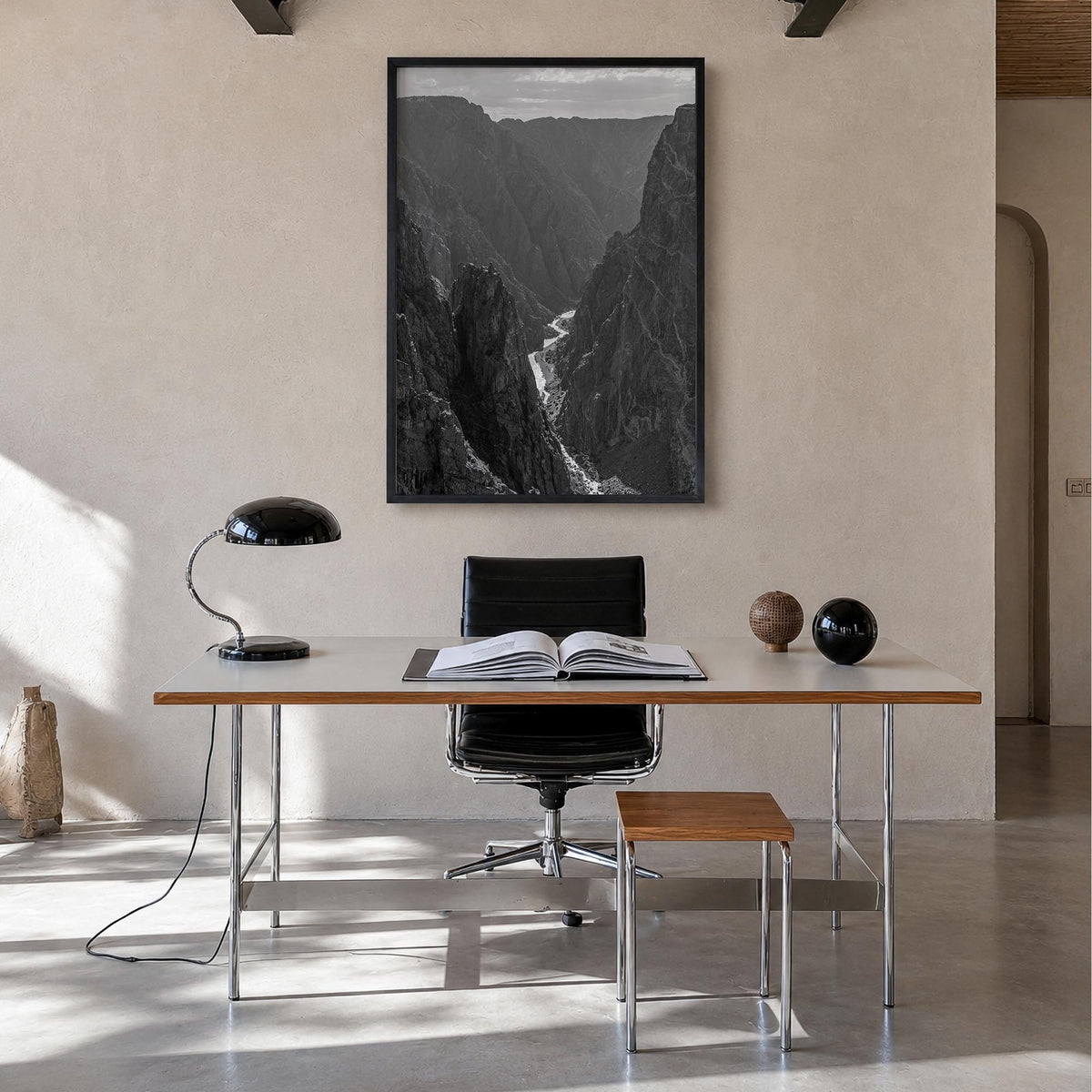 Black Canyon of the Gunnison National Park black & white photo poster of Colorado, USA – vertical wall art in black wood fram