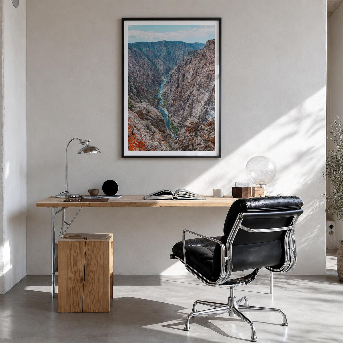 Black Canyon of the Gunnison National Park colorful photo poster of Colorado, USA – vertical wall art in black wood frame wit
