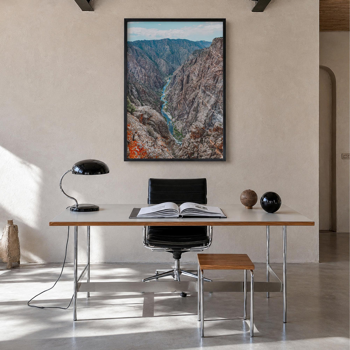 Black Canyon of the Gunnison National Park colorful photo poster of Colorado, USA – vertical wall art in black wood frame, ha