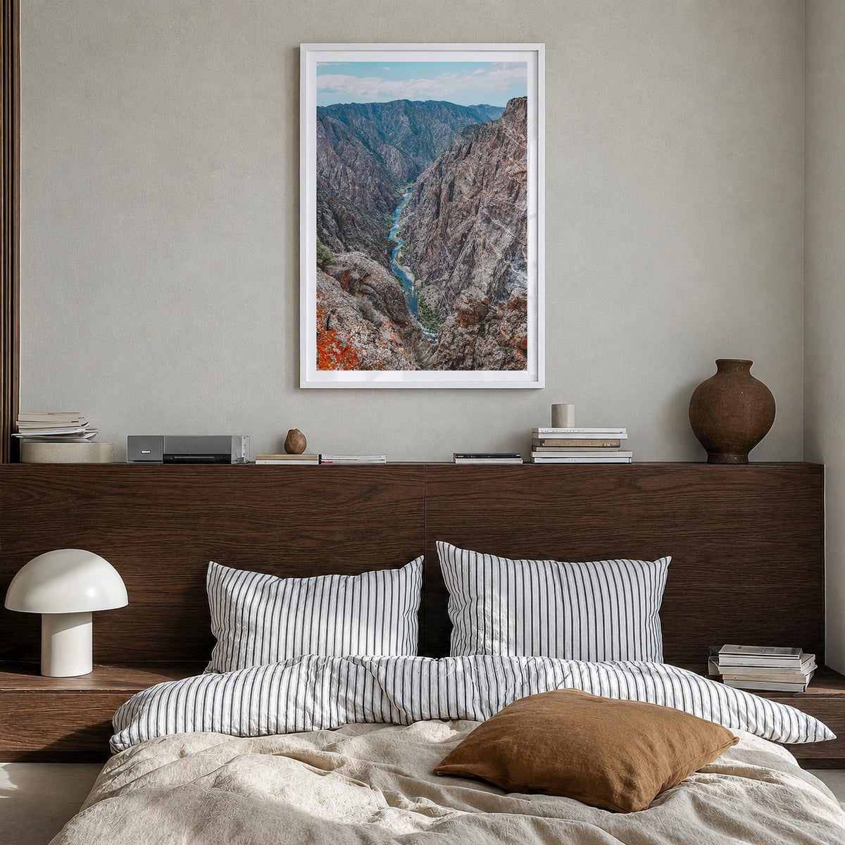 Black Canyon of the Gunnison National Park colorful photo poster of Colorado, USA – vertical wall art in white wood frame wit