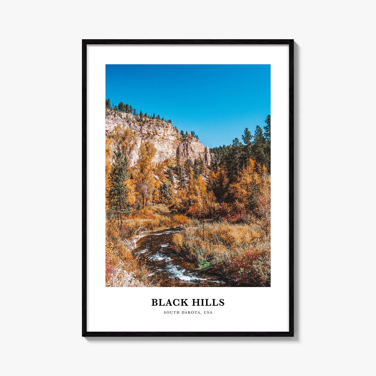 Black Hills colorful classic poster of South Dakota & Wyoming, USA – vertical wall art, unframed print shown in interior mock