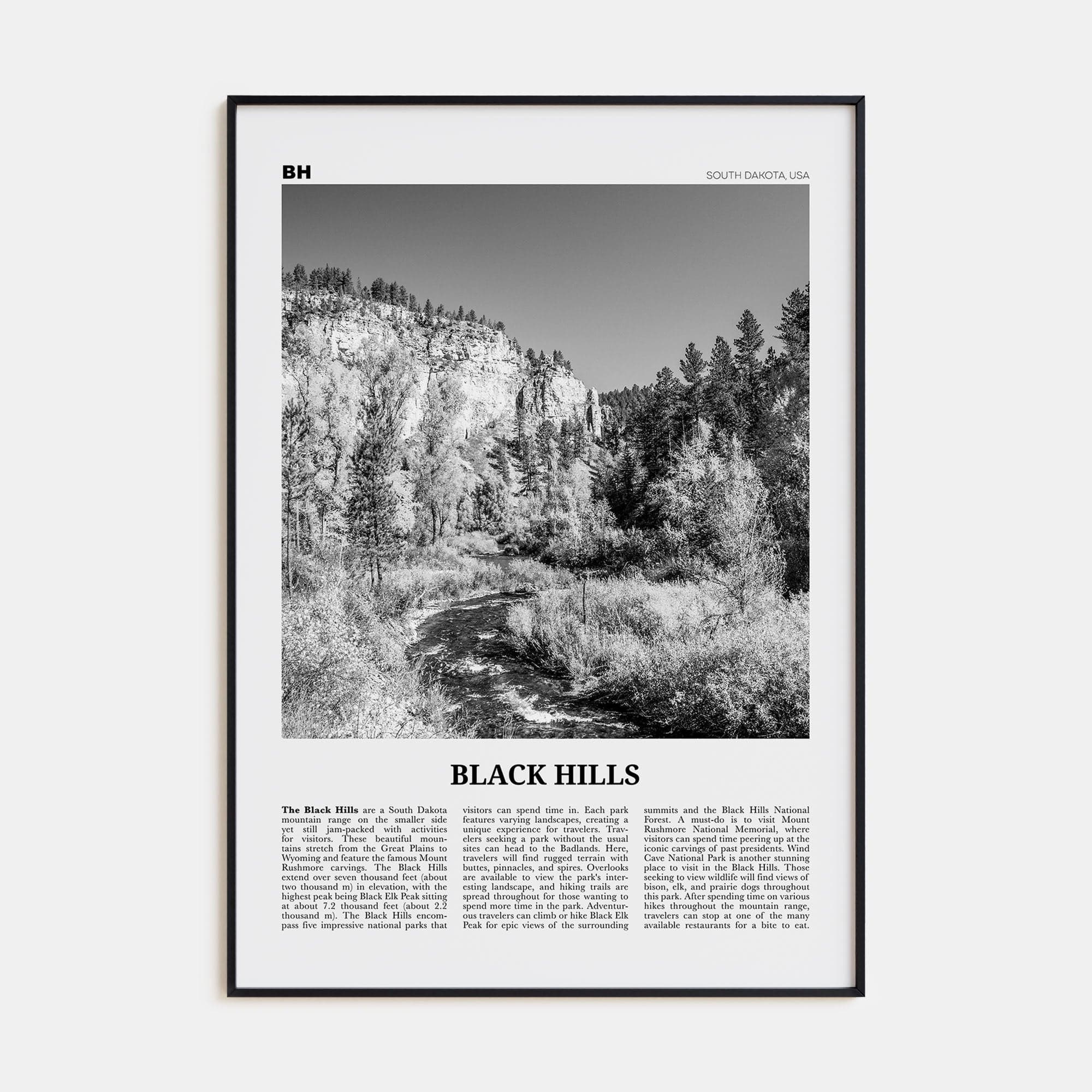 Black Hills Poster None / 8x12 in Nbourhood Travel B&W Poster