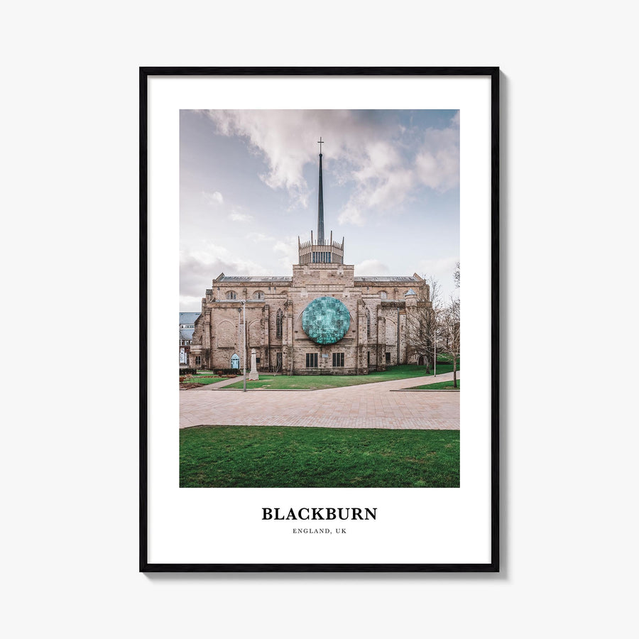 Blackburn colorful classic poster of United Kingdom – vertical wall art, unframed print shown in interior mockup