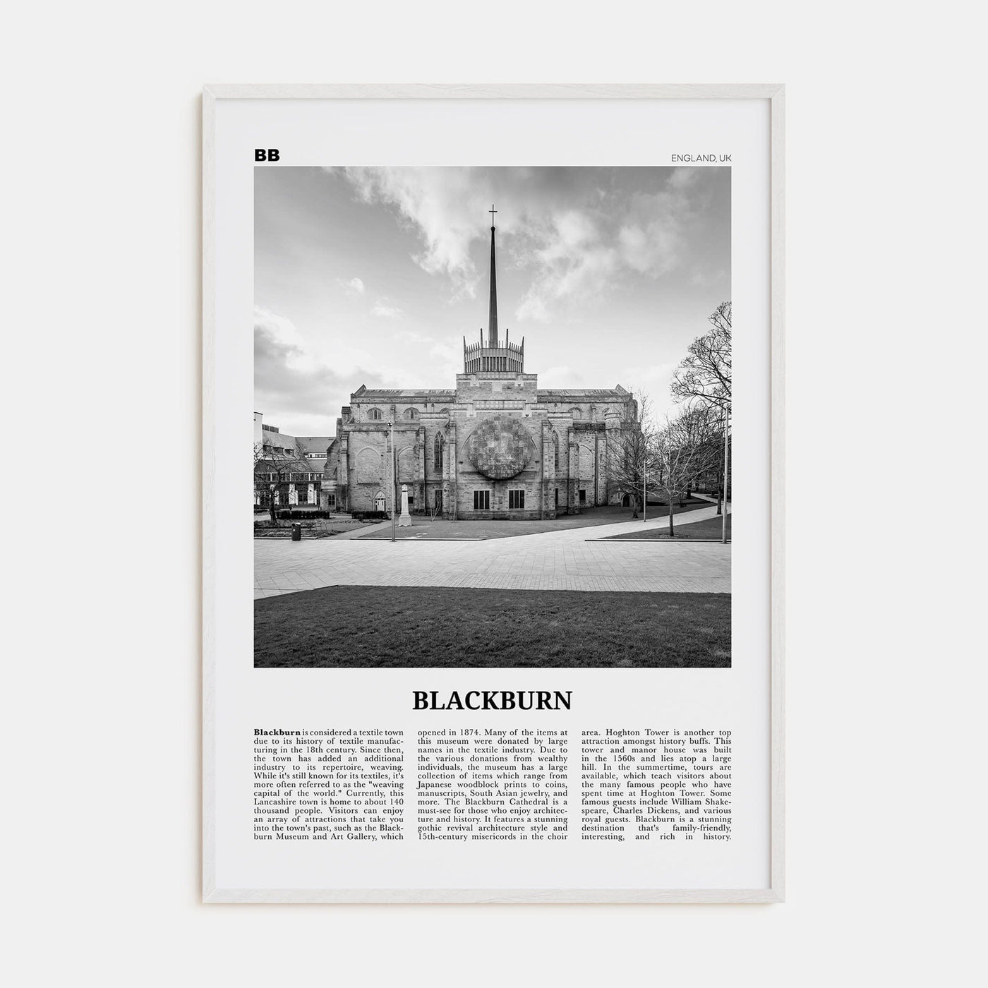 Blackburn Poster White Wood / 8x12 in Nbourhood Travel B&W Poster