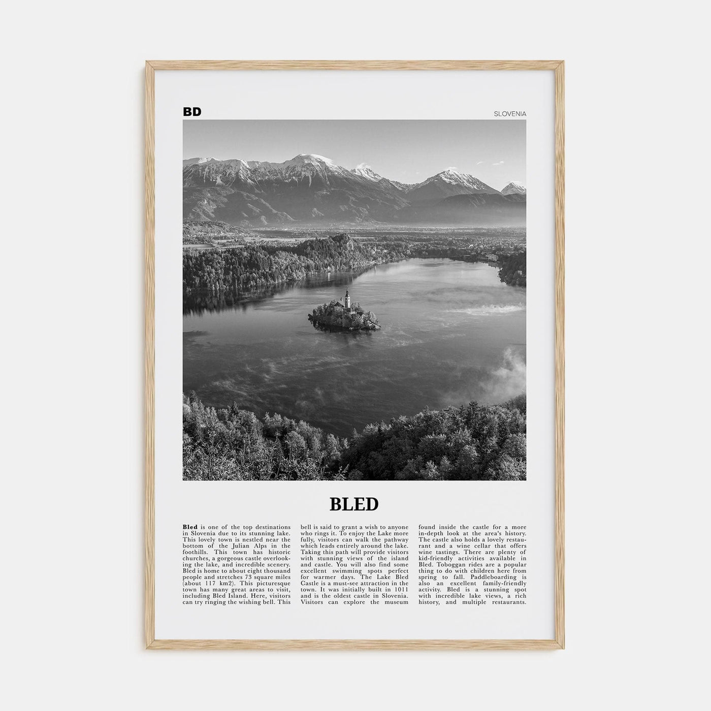 Bled Poster Natural Wood / 8x12 in Nbourhood Travel B&W Poster