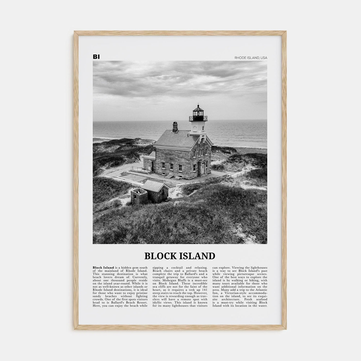 Block Island Poster Natural Wood / 8x12 in Nbourhood Travel B&W Poster