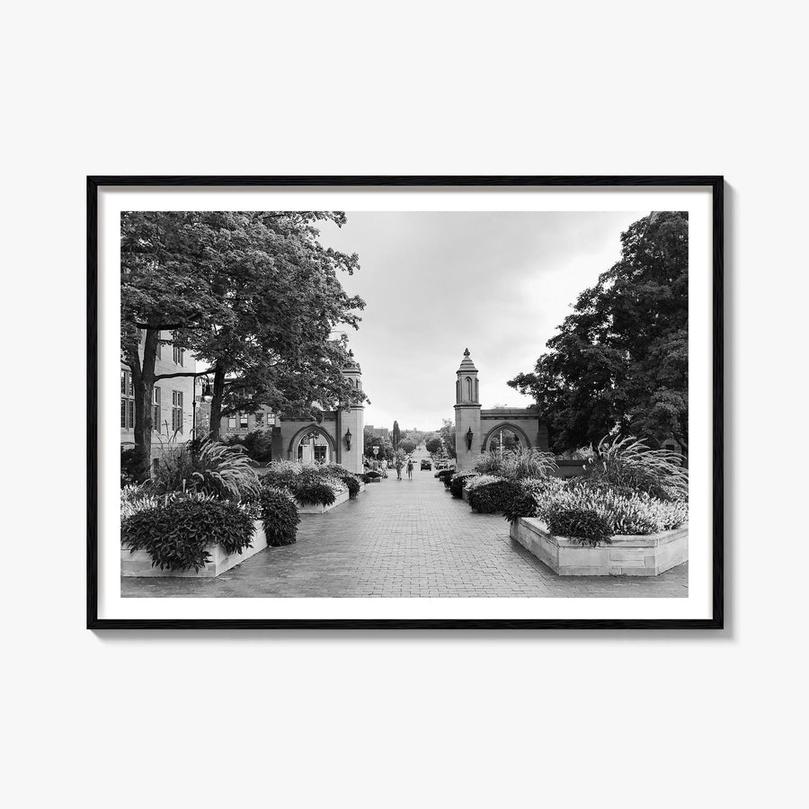 Bloomington black & white photo poster of Indiana, USA – horizontal wall art, unframed print shown in interior mockup