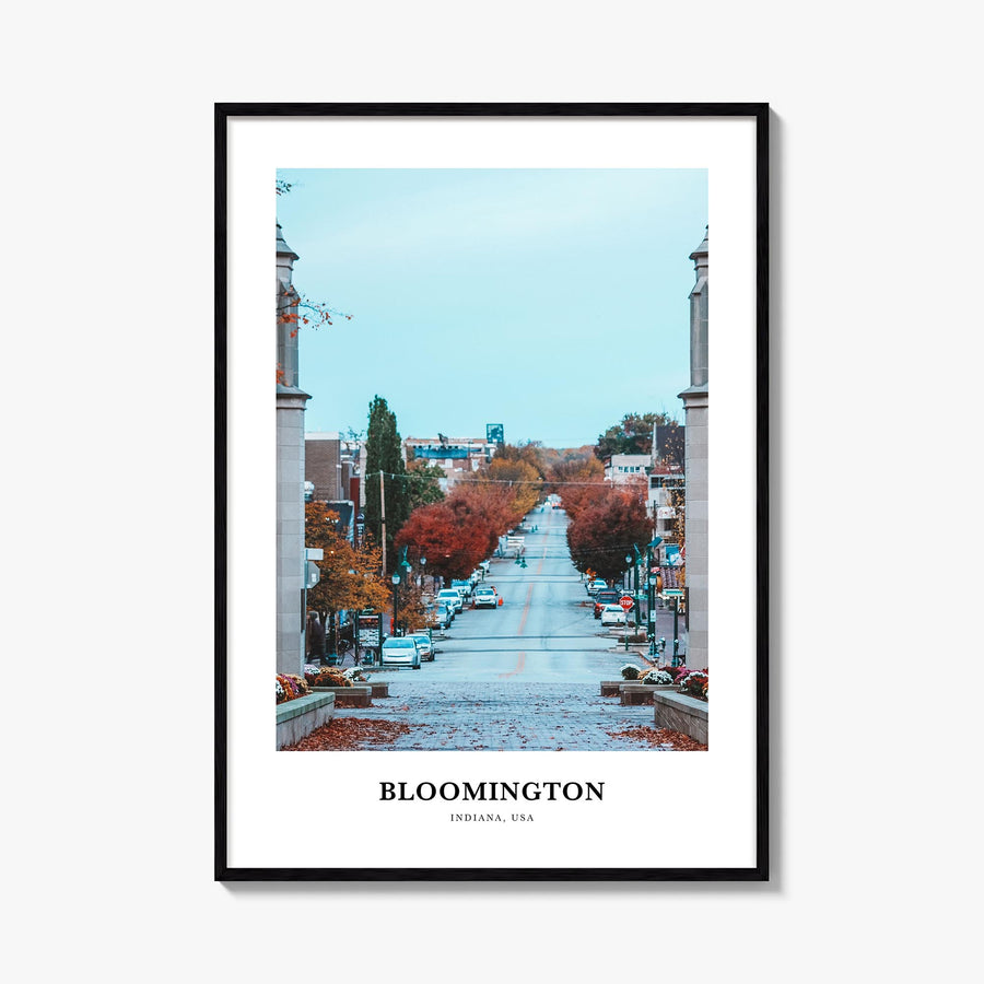 Bloomington colorful classic poster of Indiana, USA – vertical wall art, unframed print shown in interior mockup