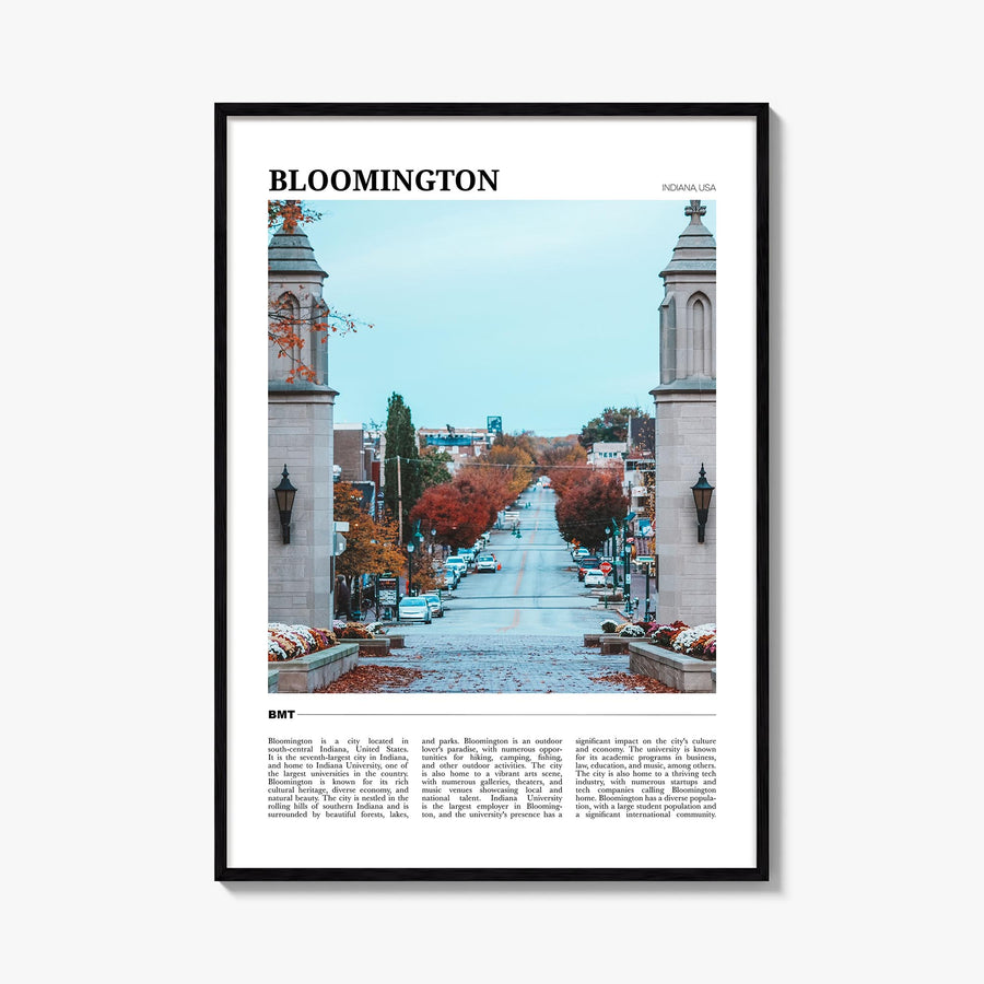 Bloomington colorful travel poster of Indiana, USA – vertical wall art, unframed print shown in interior mockup