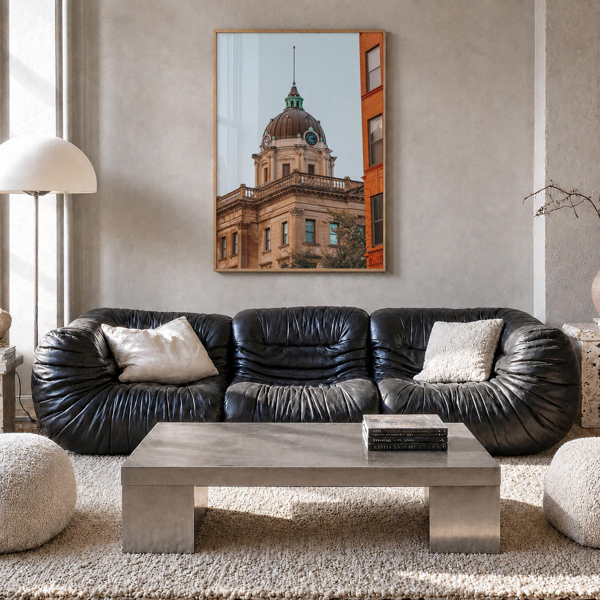 Bloomington no. 1 colorful photo poster of Indiana, USA – vertical wall art in natural wood frame, hanging on wall