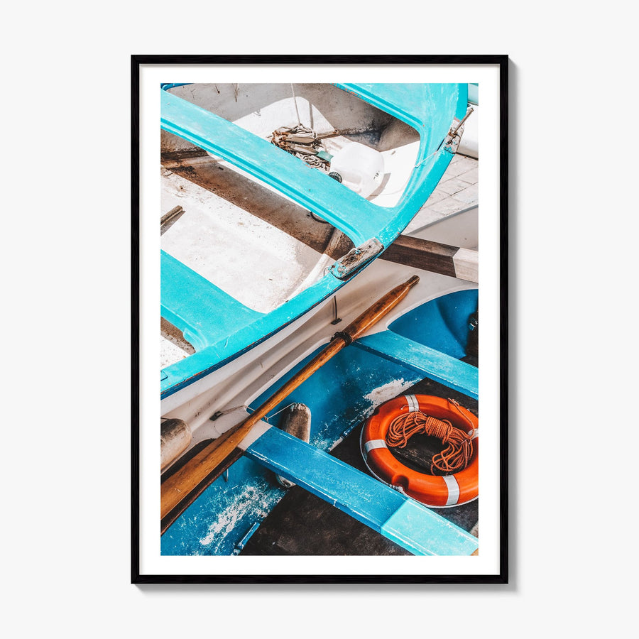 Blue Boats Photo Poster, framed poster mockup, white border