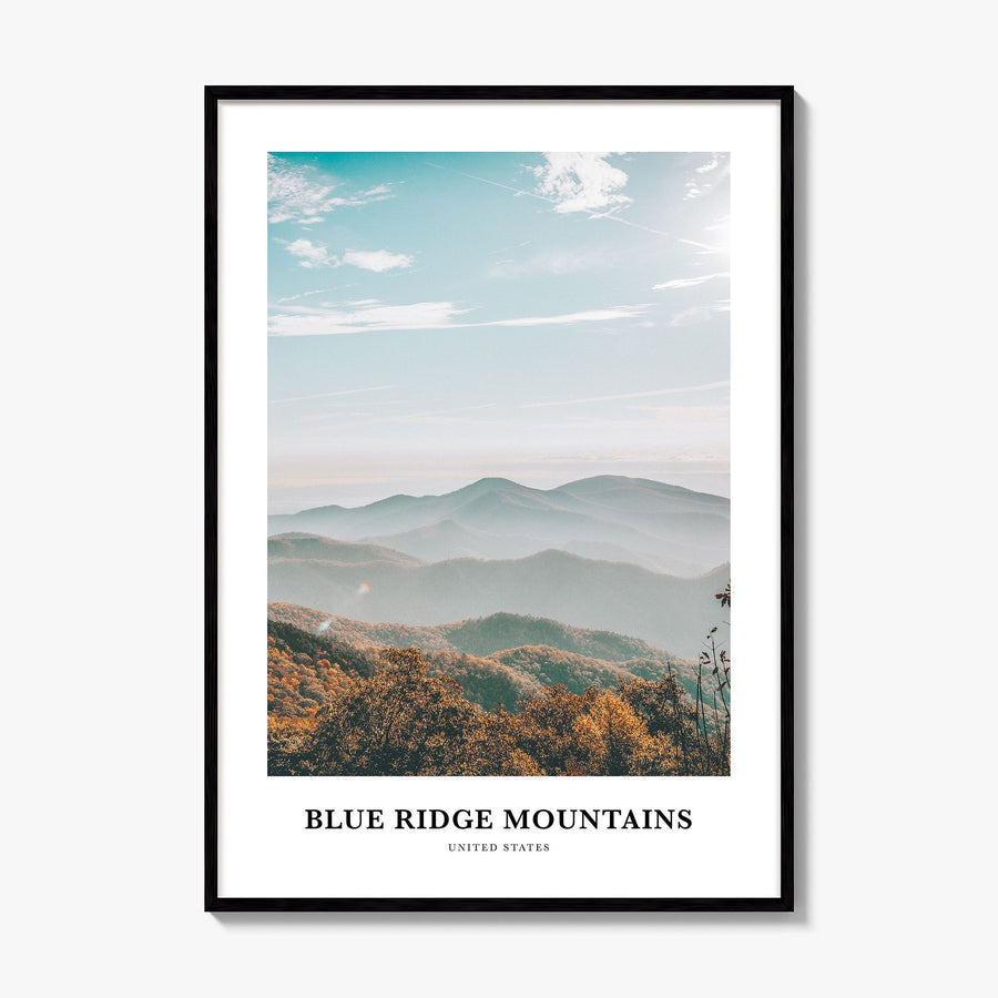 Blue Ridge Mountains Classic Poster, framed poster mockup