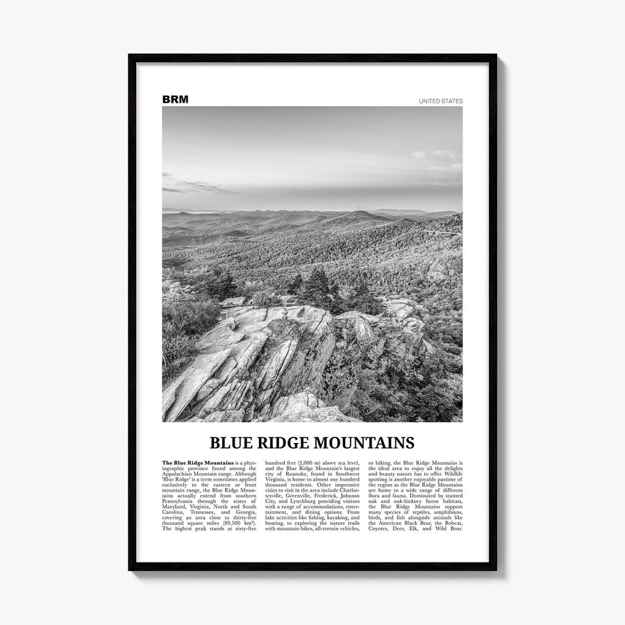 Blue Ridge Mountains Newspaper Poster, framed poster mockup