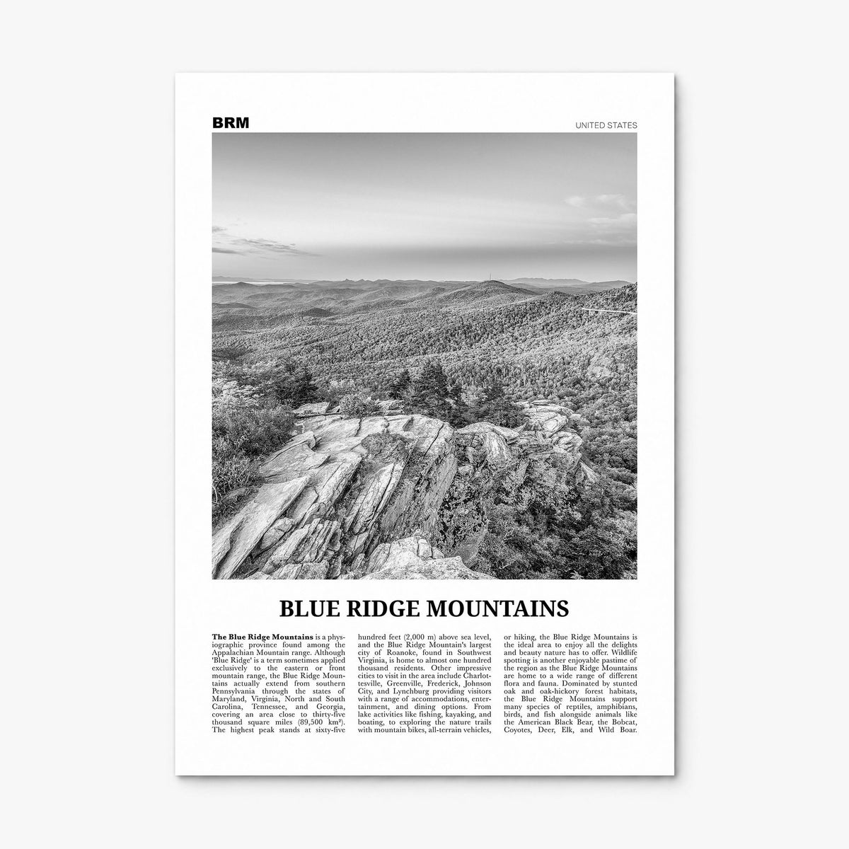 Blue Ridge Mountains Newspaper Poster, print only (unframed)