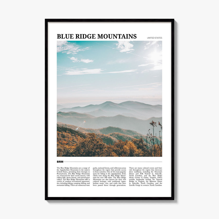 Blue Ridge Mountains Travel Poster, framed poster mockup