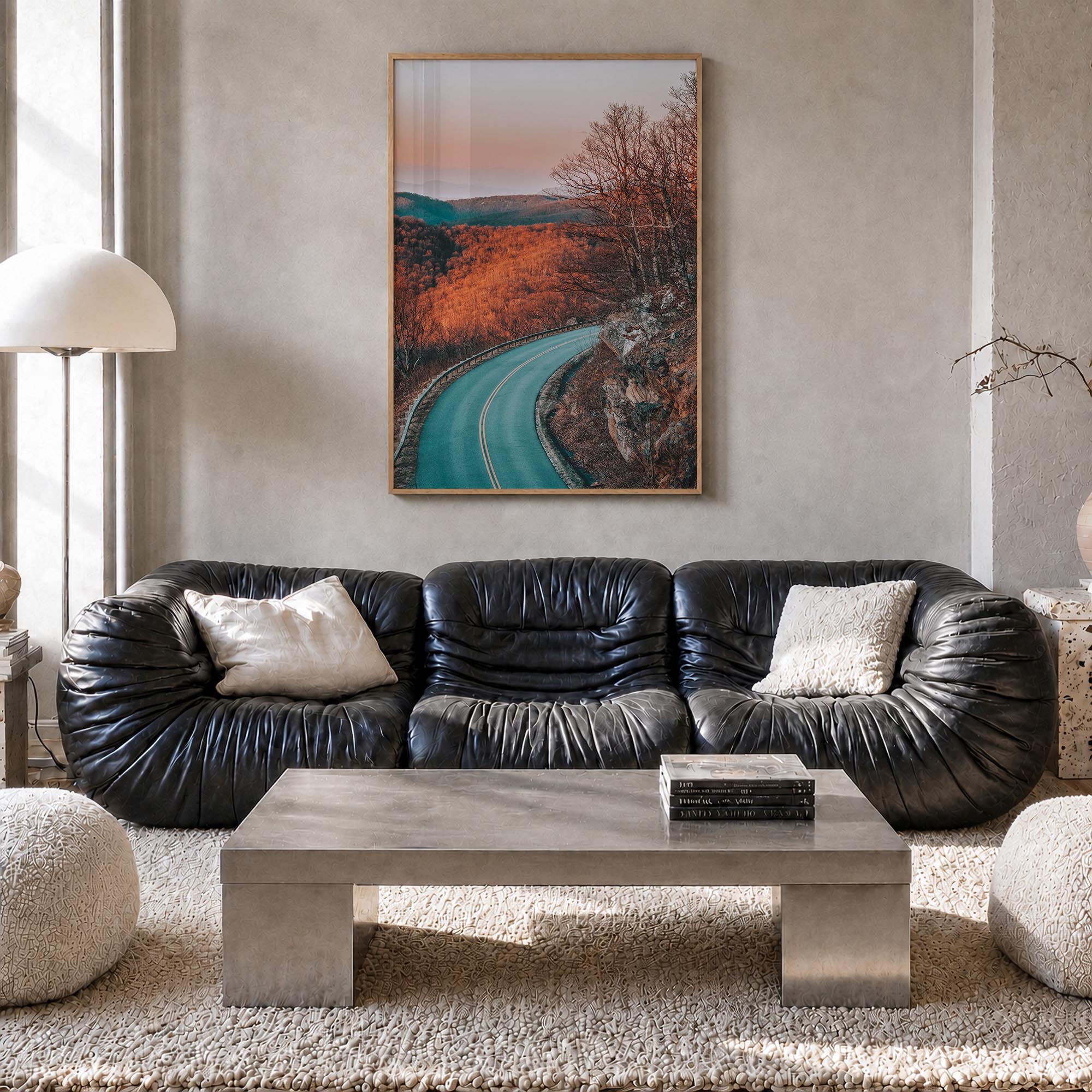 Blue Ridge Parkway no. 1 colorful photo poster of United States – vertical wall art in natural wood frame, hanging on wall