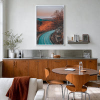 Blue Ridge Parkway no. 1 colorful photo poster of United States – vertical wall art in white wood frame, hanging on wall