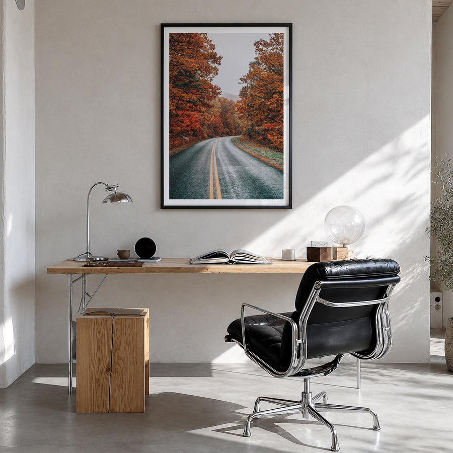 Blue Ridge Parkway no. 2 colorful photo poster of United States – vertical wall art in black wood frame with white border, ha