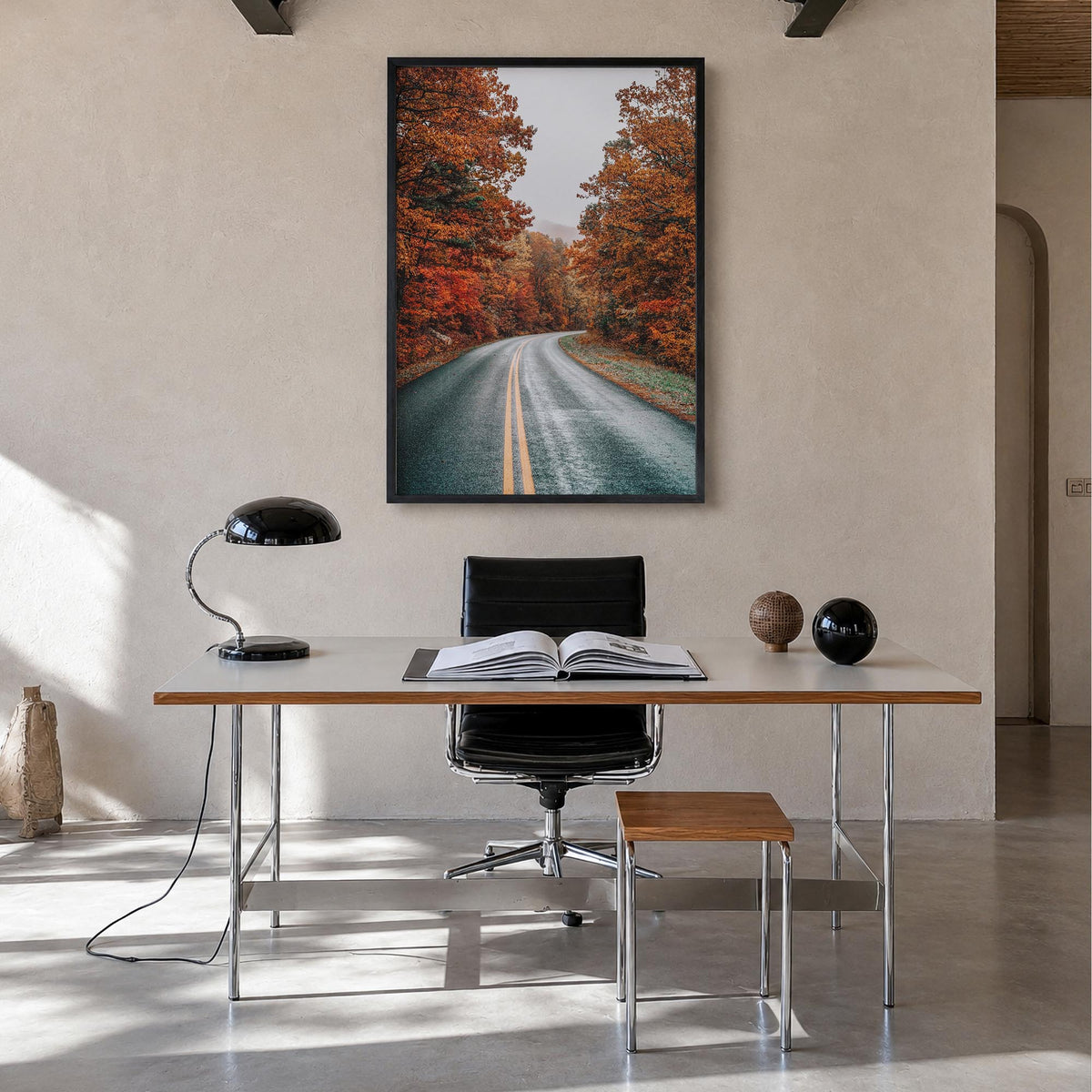 Blue Ridge Parkway no. 2 colorful photo poster of United States – vertical wall art in black wood frame, hanging on wall