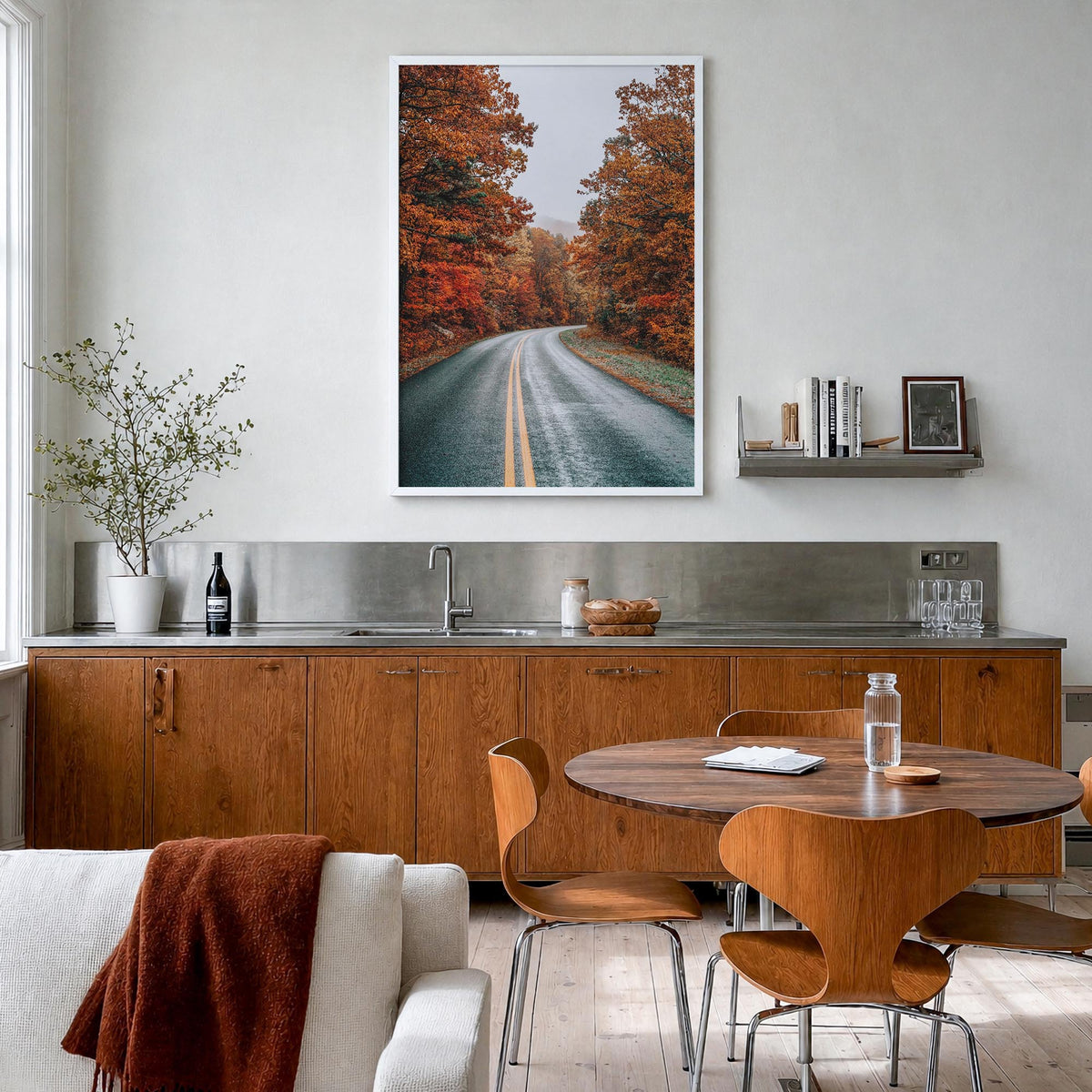 Blue Ridge Parkway no. 2 colorful photo poster of United States – vertical wall art in white wood frame, hanging on wall