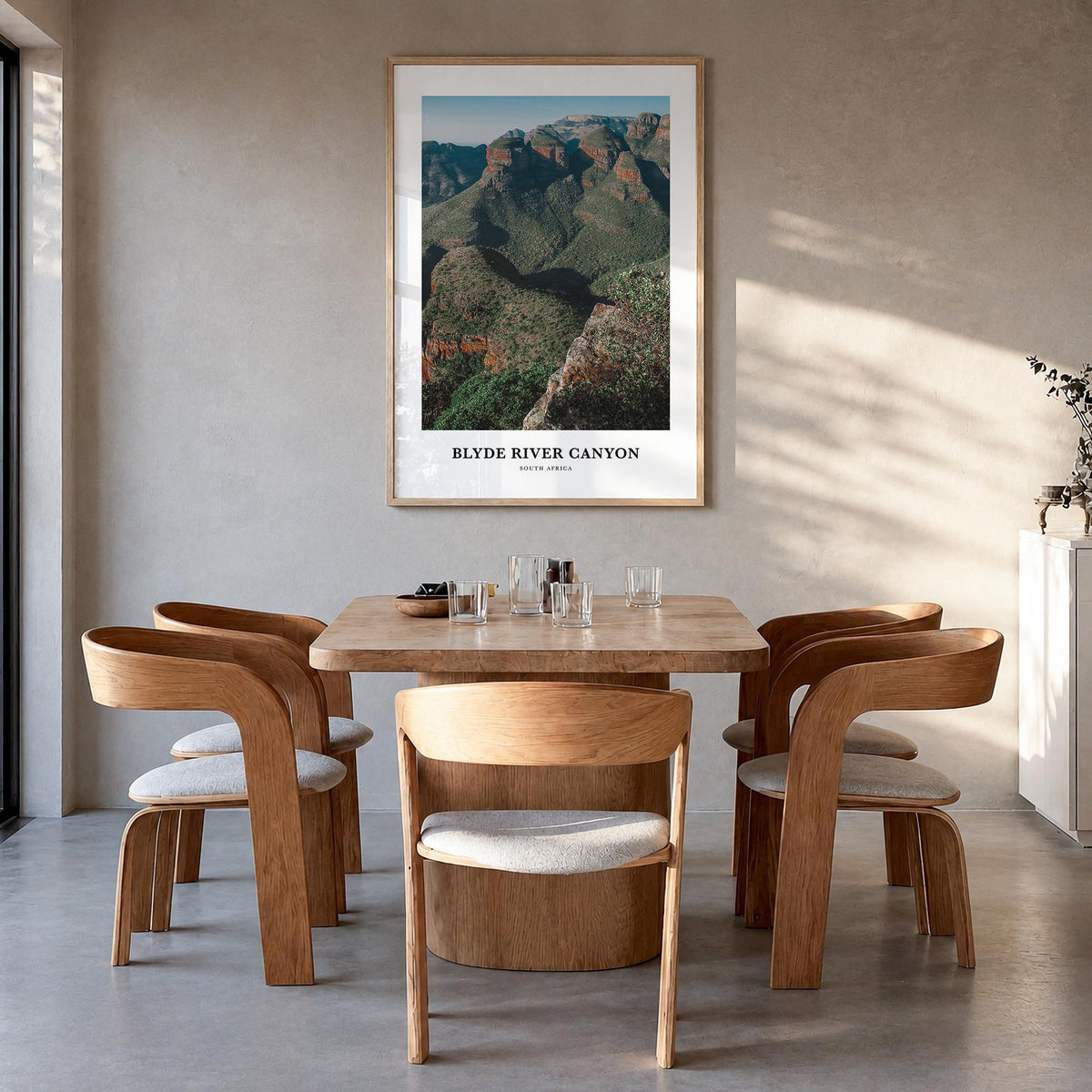 Blyde River Canyon colorful classic poster of South Africa – vertical wall art in natural wood frame, hanging on wall
