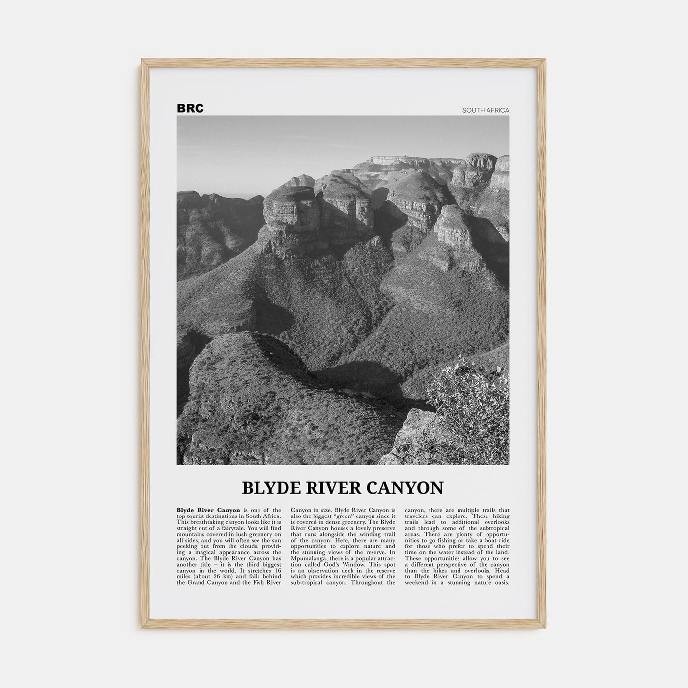 Blyde River Canyon Poster Natural Wood / 8x12 in Nbourhood Travel B&W Poster